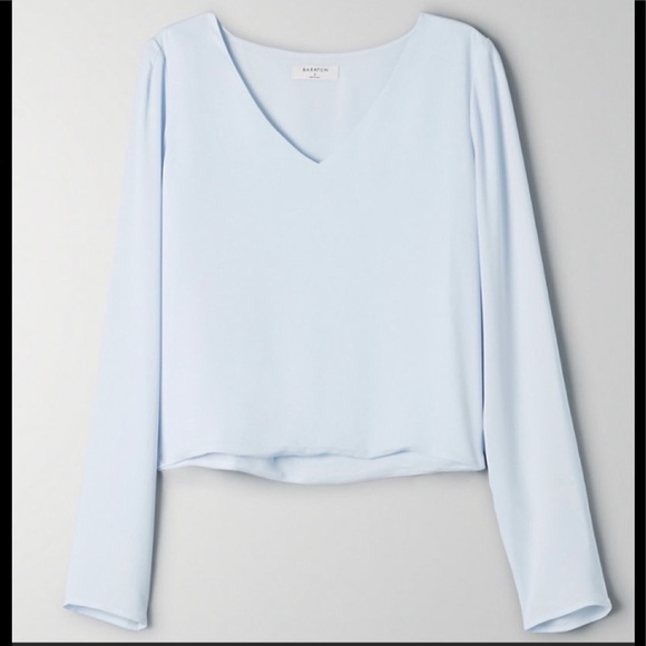 Babaton Tops - Babaton Longsleeve Murphy Blouse, Glimmer (light blue), XXS, worn once